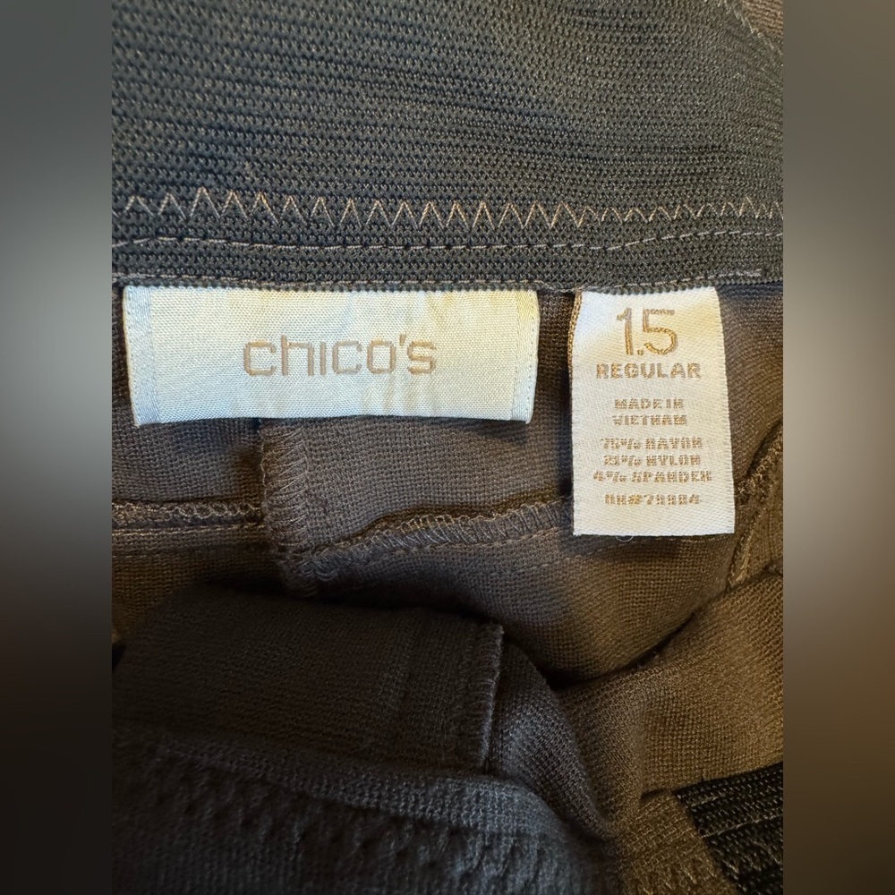 Chico’s Knit Jodhpur Style Brown Pants Stretch Ponte Faux Pockets Sz 10 - Picture 4 of 8